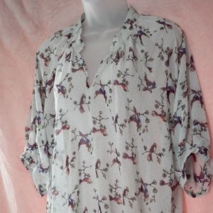 Cute White Glittery Bird Blouse with Polka Dots